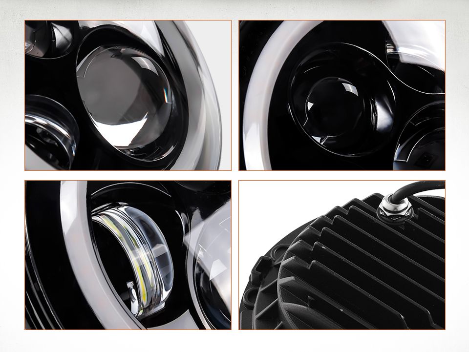 Farola LED de 7 pulgadas para motocicleta, compatible con Jeep Wrangler Lada Niva 4x4, luz amarilla/blanca brillante con diseño de ojo de ángel y resistente a la intemperie