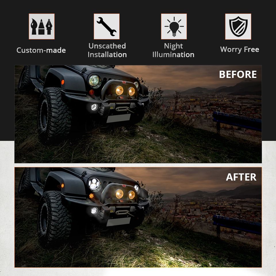 Farola LED de 7 pulgadas para motocicleta, compatible con Jeep Wrangler Lada Niva 4x4, luz amarilla/blanca brillante con diseño de ojo de ángel y resistente a la intemperie