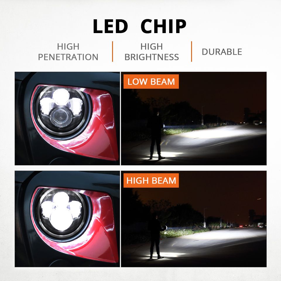 Farola LED de 7 pulgadas para motocicleta, compatible con Jeep Wrangler Lada Niva 4x4, luz amarilla/blanca brillante con diseño de ojo de ángel y resistente a la intemperie