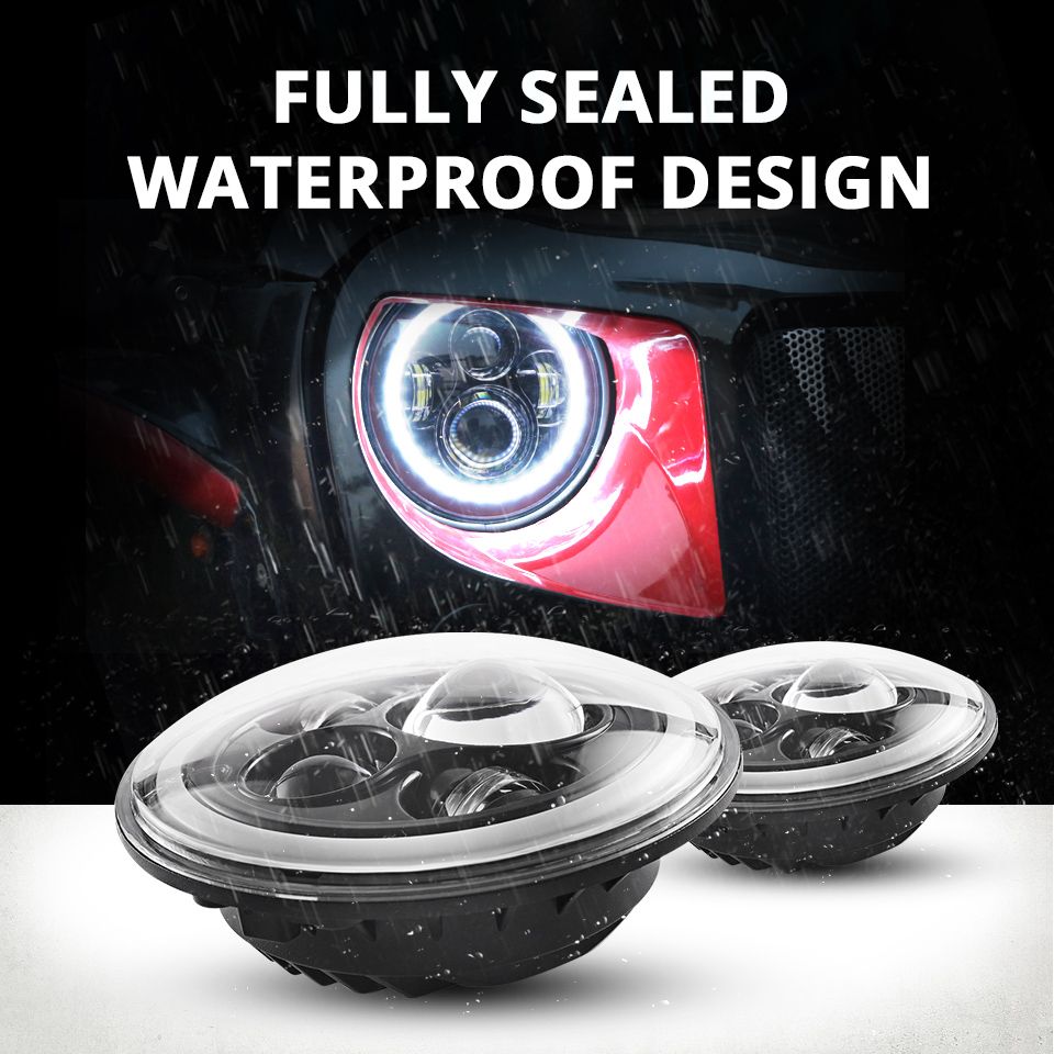 Farola LED de 7 pulgadas para motocicleta, compatible con Jeep Wrangler Lada Niva 4x4, luz amarilla/blanca brillante con diseño de ojo de ángel y resistente a la intemperie