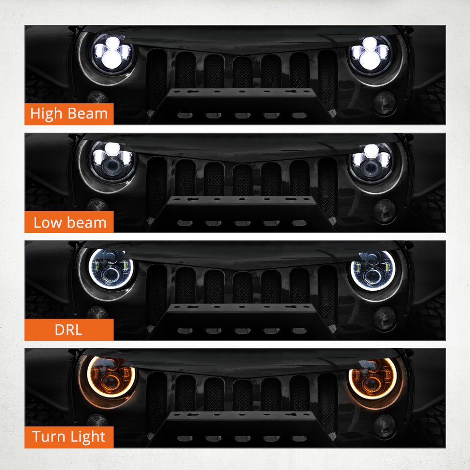 Farola LED de 7 pulgadas para motocicleta, compatible con Jeep Wrangler Lada Niva 4x4, luz amarilla/blanca brillante con diseño de ojo de ángel y resistente a la intemperie