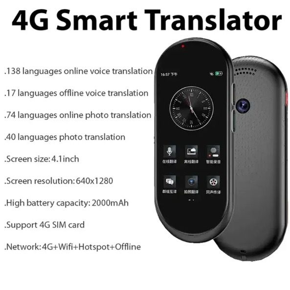 Traductor de Voz A10 con Pantalla HD de 4.1 pulgadas, Compañero de Viaje Multilingüe con Traducción Fluida en Tiempo Real y Sin Conexión