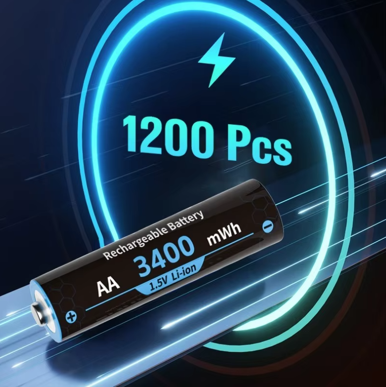 Pilas AA Recargables Litio 1.5V 3000mWh con Cargador, Larga Duración para Dispositivos de Alto Consumo
