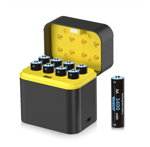 Pilas AA Recargables Litio 1.5V 3000mWh con Cargador, Larga Duración para Dispositivos de Alto Consumo