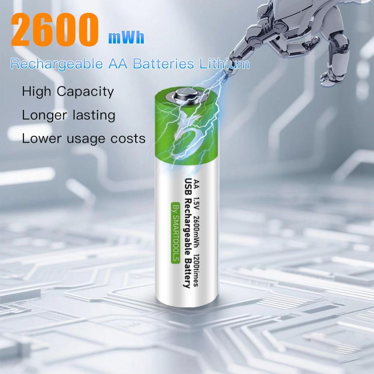 Pilas AA recargables USB-C 2600mWh 1.5V. ¡Larga duración, carga directa y ecológicas!