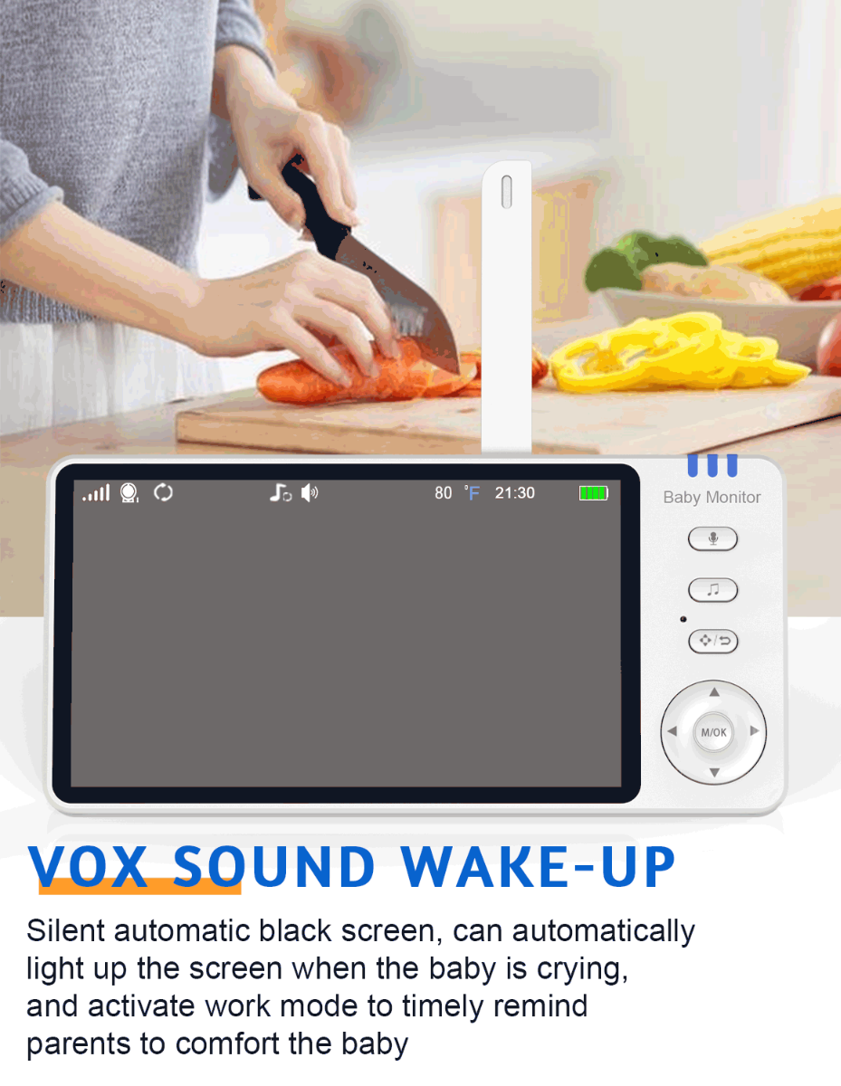 Monitor de Vídeo para Bebé ABM501 Pantalla LCD 5.0 Pulgadas Audio Bidireccional 2.4G Inalámbrico Visión Nocturna