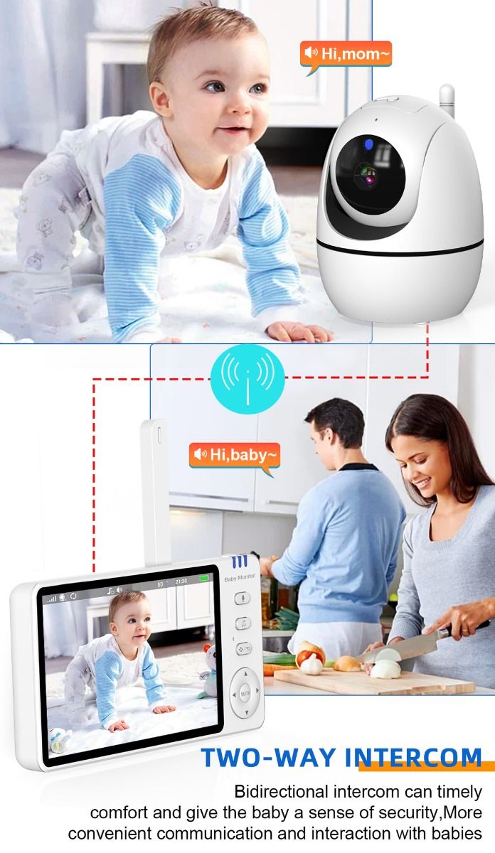 Monitor de Vídeo para Bebé ABM501 Pantalla LCD 5.0 Pulgadas Audio Bidireccional 2.4G Inalámbrico Visión Nocturna