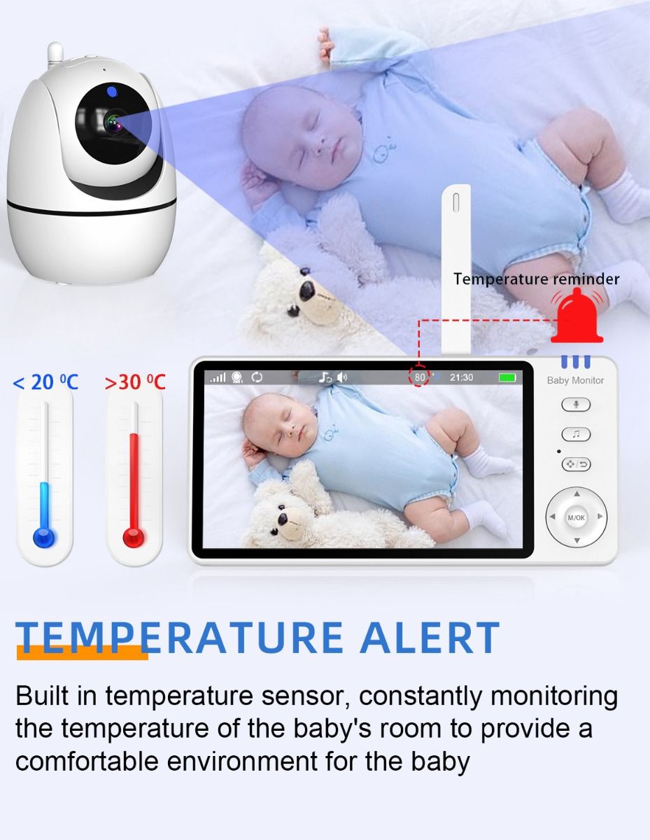 Monitor de Vídeo para Bebé ABM501 Pantalla LCD 5.0 Pulgadas Audio Bidireccional 2.4G Inalámbrico Visión Nocturna