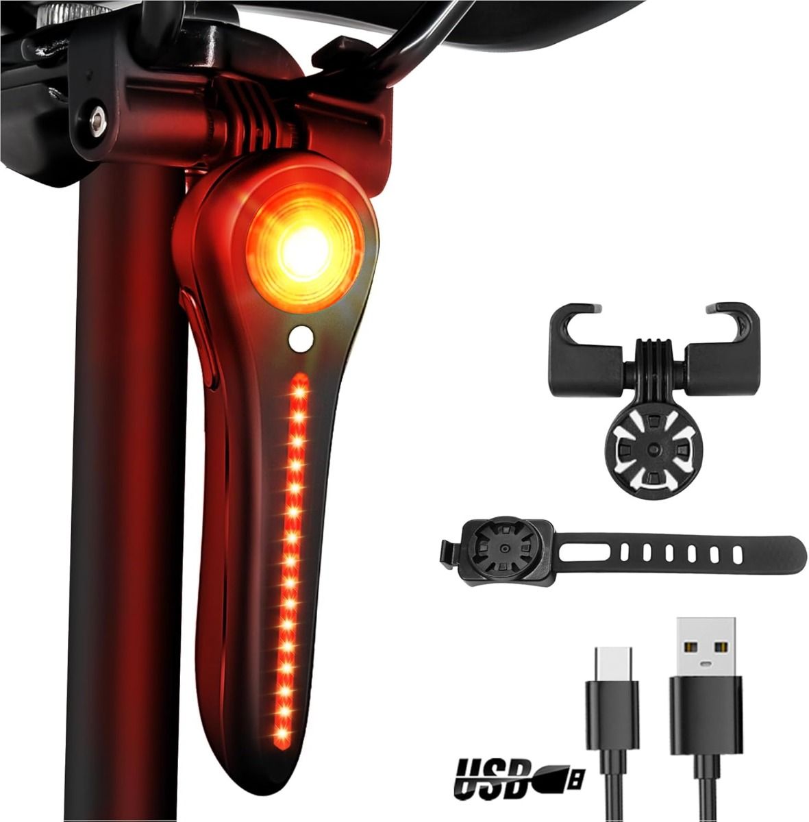 Luz Trasera Bicicleta Inteligente USB-C Recargable. Súper Brillante para Ciclismo de Montaña y Carretera.