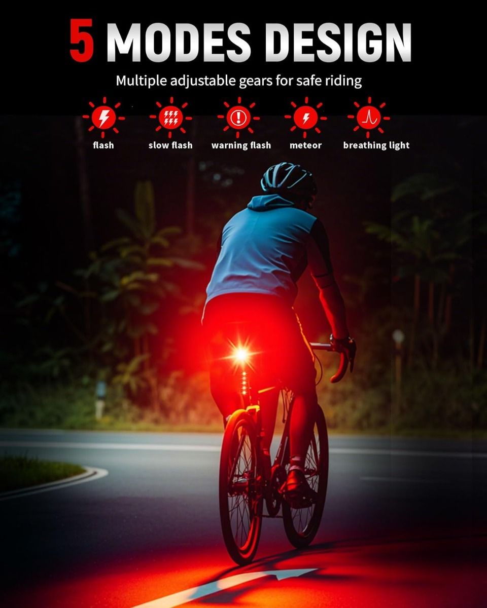Luz Trasera Bicicleta Inteligente USB-C Recargable. Súper Brillante para Ciclismo de Montaña y Carretera.