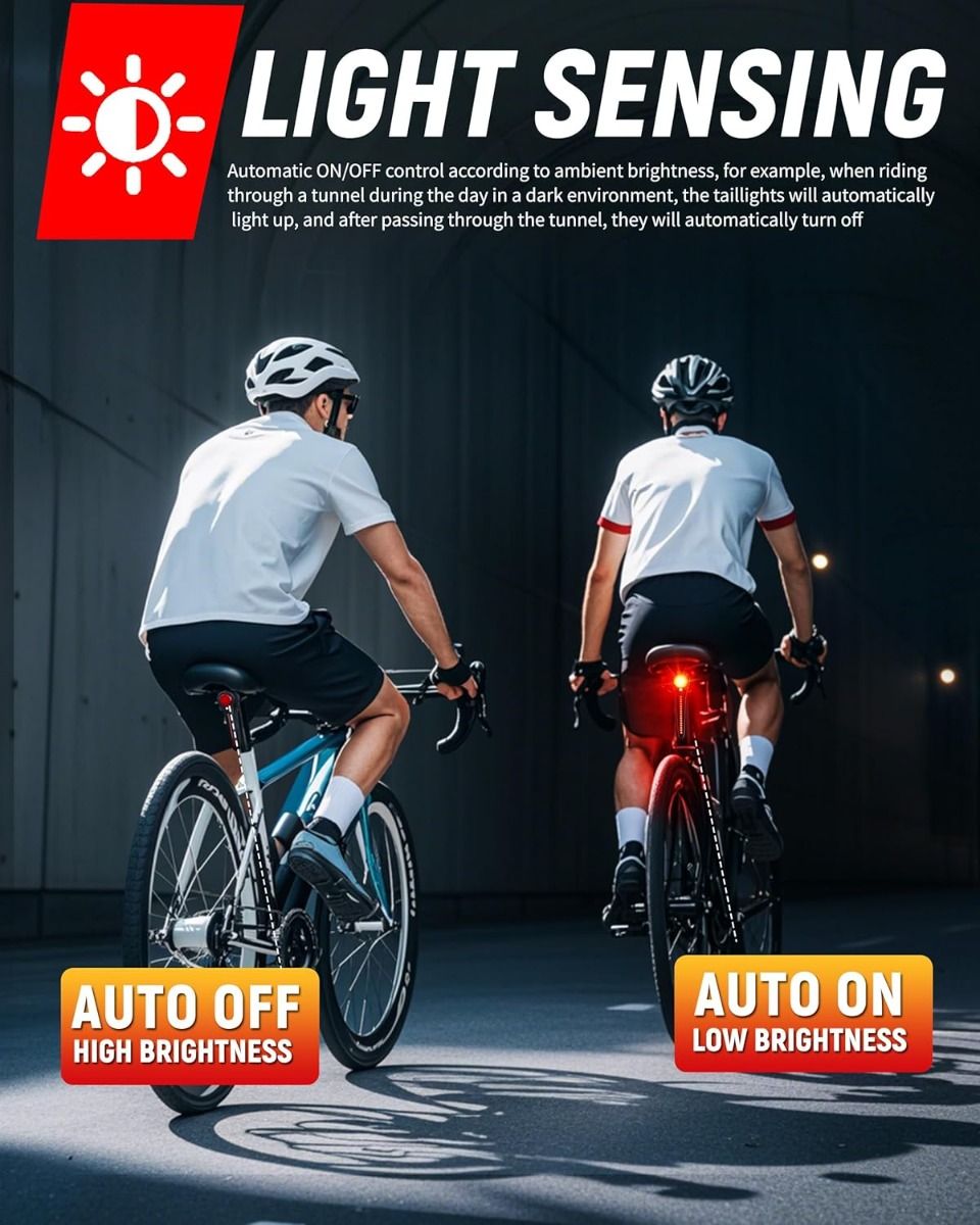 Luz Trasera Bicicleta Inteligente USB-C Recargable. Súper Brillante para Ciclismo de Montaña y Carretera.