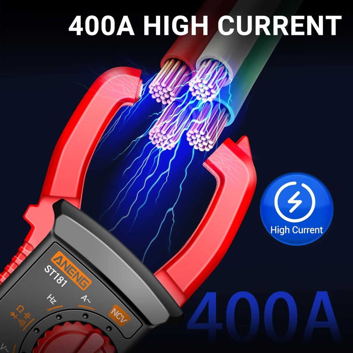 ANENG ST180 Multímetro Pinza Amperimétrica Digital 4000 Cuentas con NCV Amp Ohm Volt Mide Corriente CA, Voltaje CA/CC, Capacitancia, Resistencia, Diodos, Continuidad, Frecuencia, Retroiluminación Herramientas para Electricistas