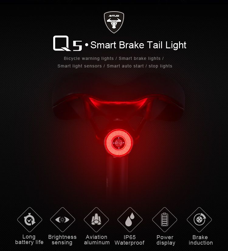 ANTUSI Q5 Luz Trasera Inteligente para Bicicleta con Sensor de Frenado, Luz LED para Ciclismo, Impermeable IPx6, Perfecta para Desplazamientos Urbanos