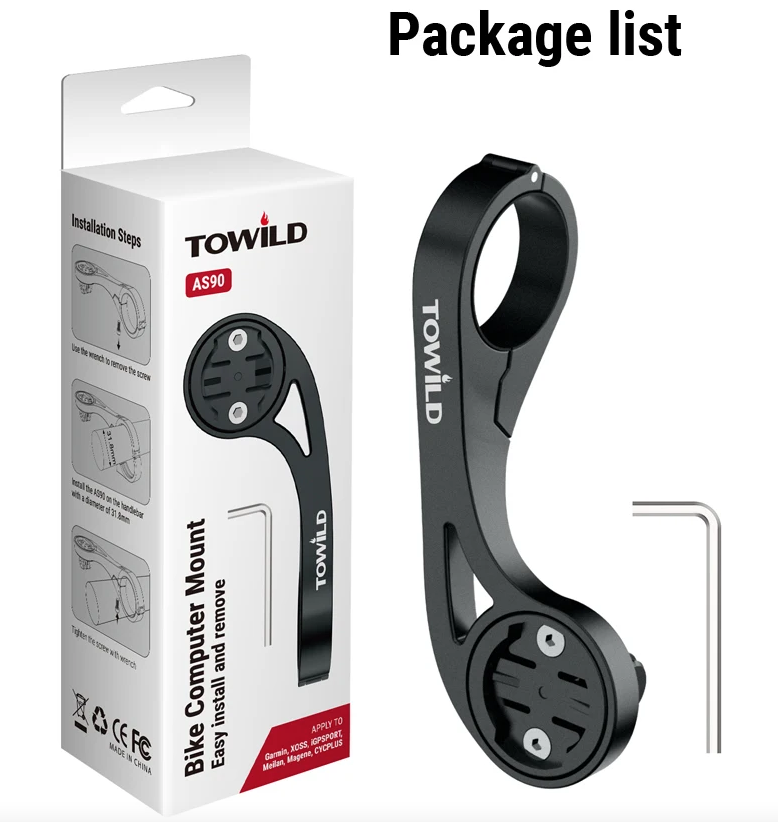 TOWILD AS90 Extensor Manillar Bici - Soporte Faro, GPS Garmin/Scosche. Robusto, Ligero y Fácil Instalación