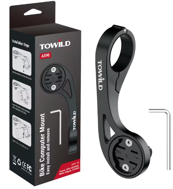 TOWILD AS90 Extensor Manillar Bici - Soporte Faro, GPS Garmin/Scosche. Robusto, Ligero y Fácil Instalación