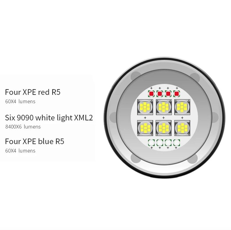 Linterna de buceo LED B11 Rojo Azul Blanco Luz de fotografía subacuática 80M Faro de buceo para exploración marina