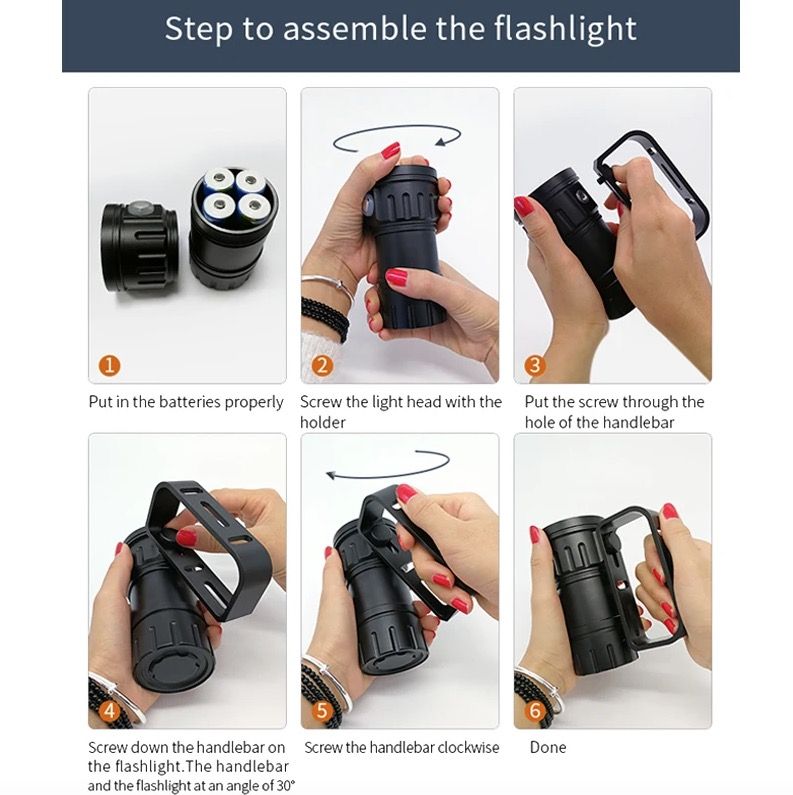 Linterna de buceo LED B11 Rojo Azul Blanco Luz de fotografía subacuática 80M Faro de buceo para exploración marina