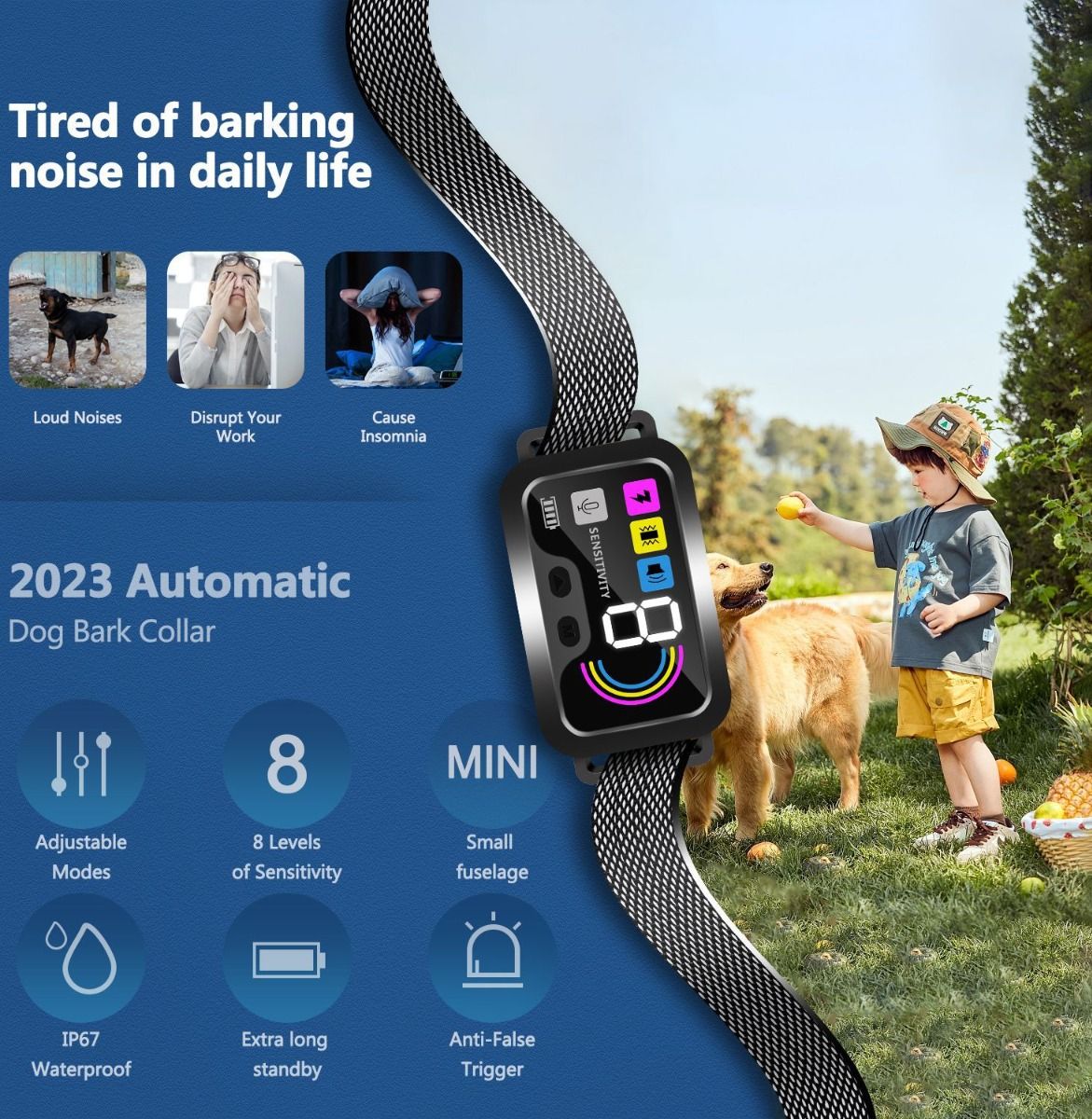 Collar inteligente automático anti-ladridos para perros con modos de entrenamiento ajustables, diseño impermeable y tecnología de detección de ladridos