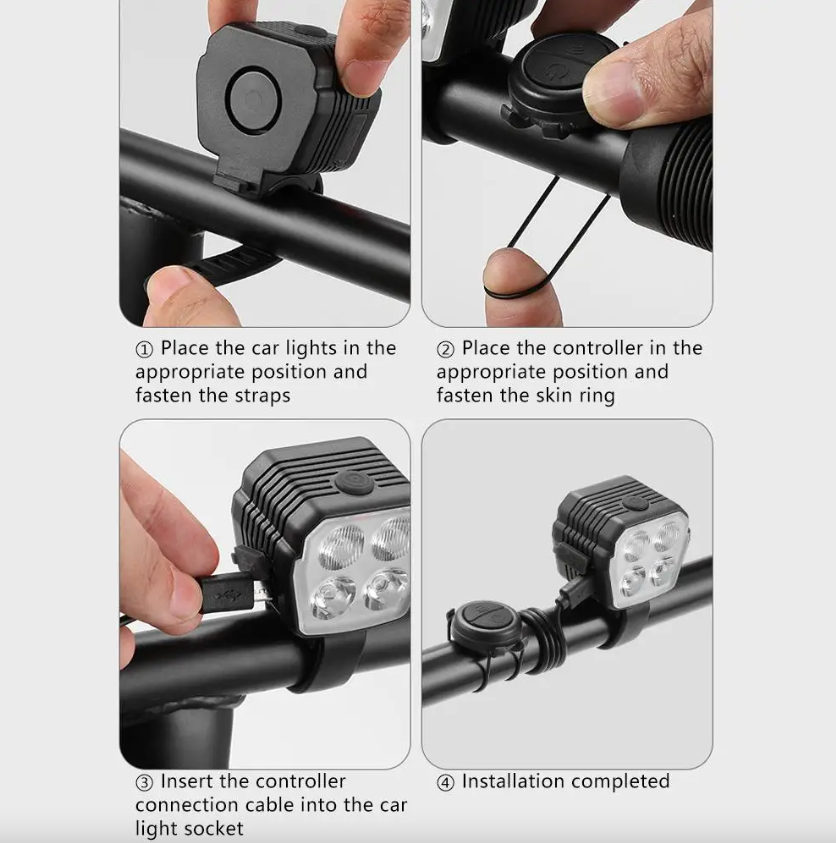 Bocina y Faro para Bicicleta 2 en 1 Luces Cerca y Lejos para Bici MTB 2/4 Lámparas Control por Cable con Cuentas Accesorios de Bicicleta