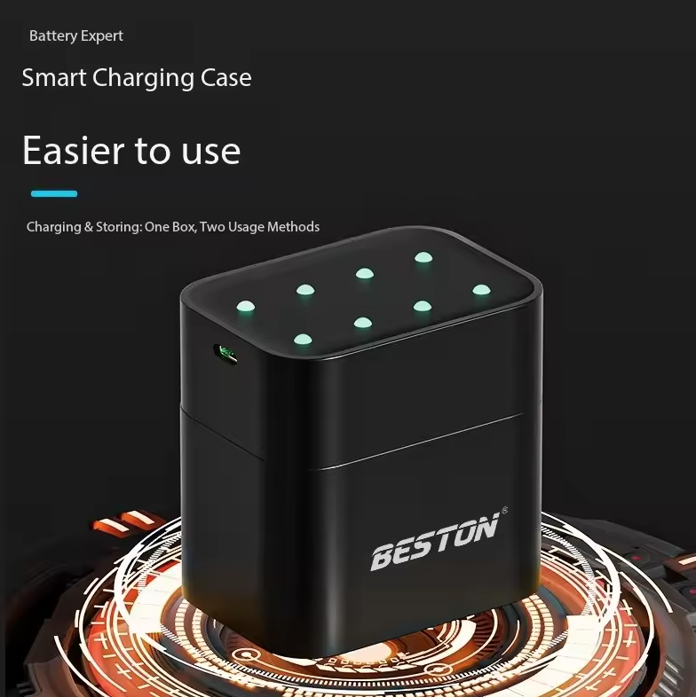 Beston Cargador Inteligente 8 Ranuras para Pilas AA 1.5V Li-ion 3600mWh Recargables. ¡Carga Rápida!