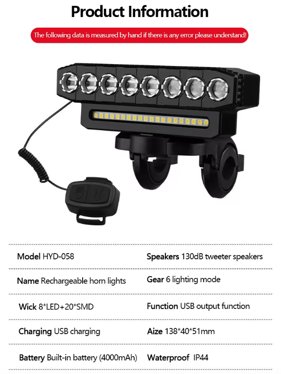 Luz delantera de bicicleta recargable por USB con bocina de ciclismo de 120 dB, diseño impermeable para ciclistas urbanos