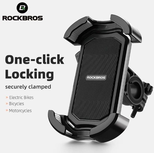 ROCKBROS Soporte para teléfono de bicicleta, seguro, rotación 360°, a prueba de golpes, para 4.7-6.8 pulgadas, para bicicleta y bicicleta eléctrica de aventura.