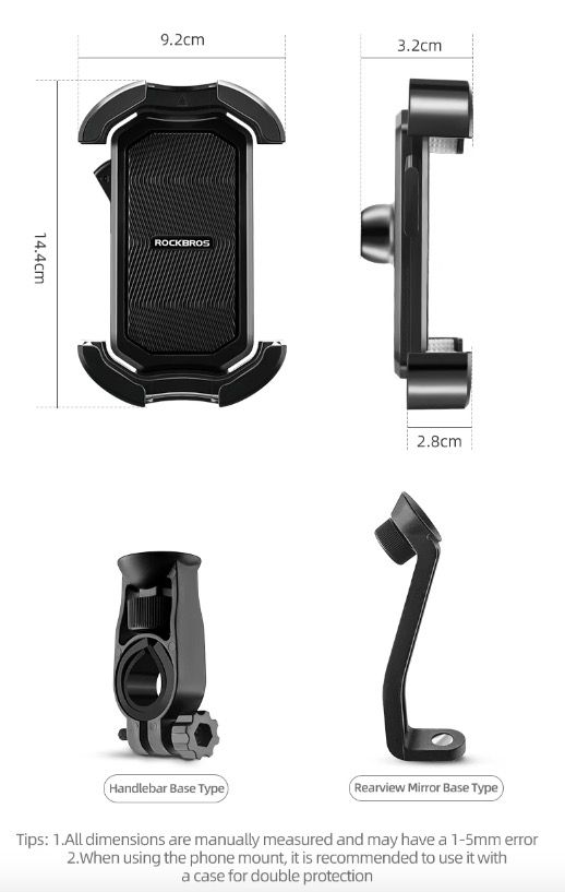 ROCKBROS Soporte para teléfono de bicicleta, seguro, rotación 360°, a prueba de golpes, para 4.7-6.8 pulgadas, para bicicleta y bicicleta eléctrica de aventura.