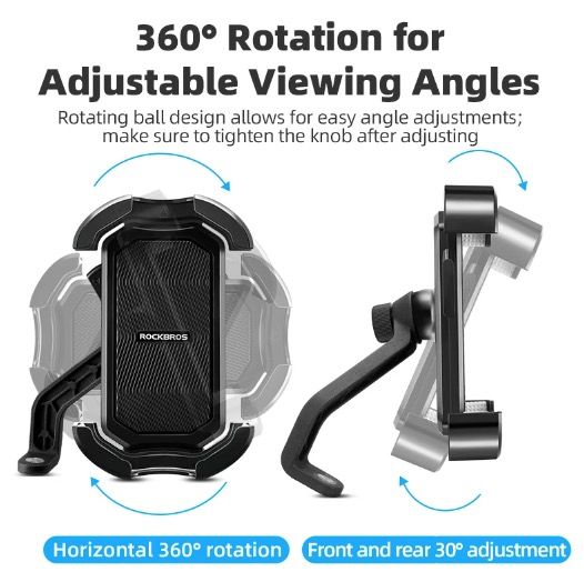 ROCKBROS Soporte para teléfono de bicicleta, seguro, rotación 360°, a prueba de golpes, para 4.7-6.8 pulgadas, para bicicleta y bicicleta eléctrica de aventura.