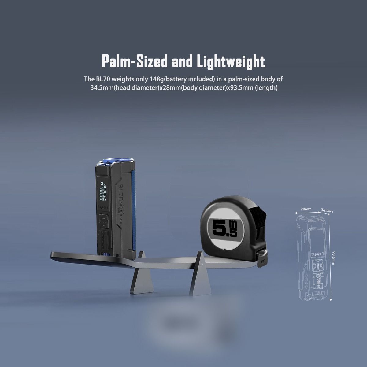 IMALENT BL70 Linterna LED EDC 6000 Lúmenes, USB-C Recargable, Pantalla OLED, Iluminación Portátil para Aventura.