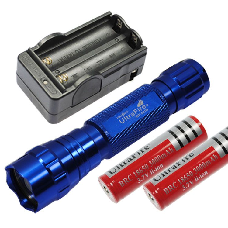 Linterna LED UltraFire 501B multicolor de 1300 lúmenes, 5 modos, recargable, luz táctica para exteriores, equipo de camping.