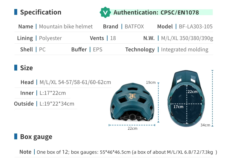 BATFOX Casco de bicicleta de montaña Tecnología In-Mold ligera Tamaño ajustable para adultos y jóvenes