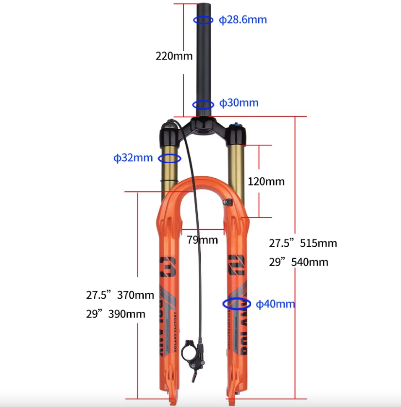 Horquilla de bicicleta de montaña Bolany de 27.5 o 29 pulgadas, suspensión neumática de alto rendimiento que absorbe los impactos para entusiastas del MTB.