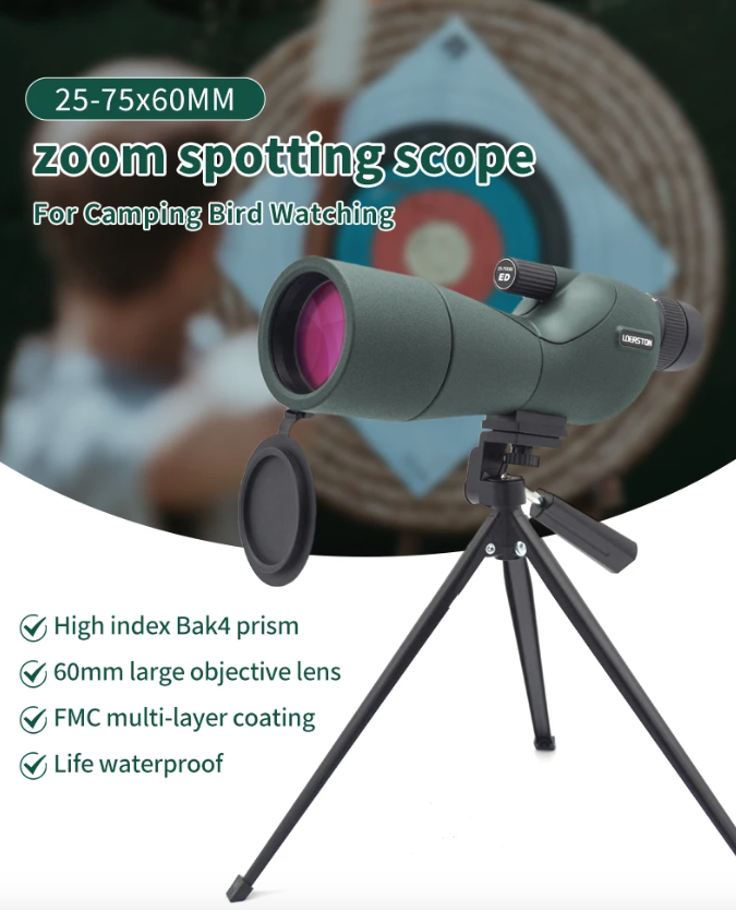 25-75x60 Zoom Spotting Scope con Lente ED, Monocular Potente con Prisma Bak4, Telescopio para Camping al Aire Libre y Observación de Aves