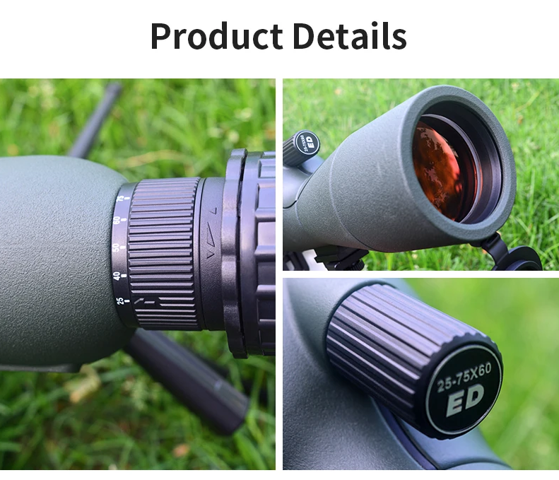 25-75x60 Zoom Spotting Scope con Lente ED, Monocular Potente con Prisma Bak4, Telescopio para Camping al Aire Libre y Observación de Aves