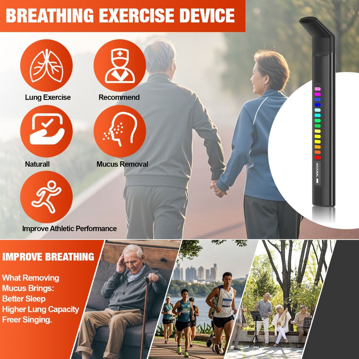Dispositivo de ejercicios respiratorios, dispositivo portátil de entrenamiento respiratorio para una mejor respiración, asistente inteligente guiado de ejercicios de respiración para atletas y entusiastas del deporte