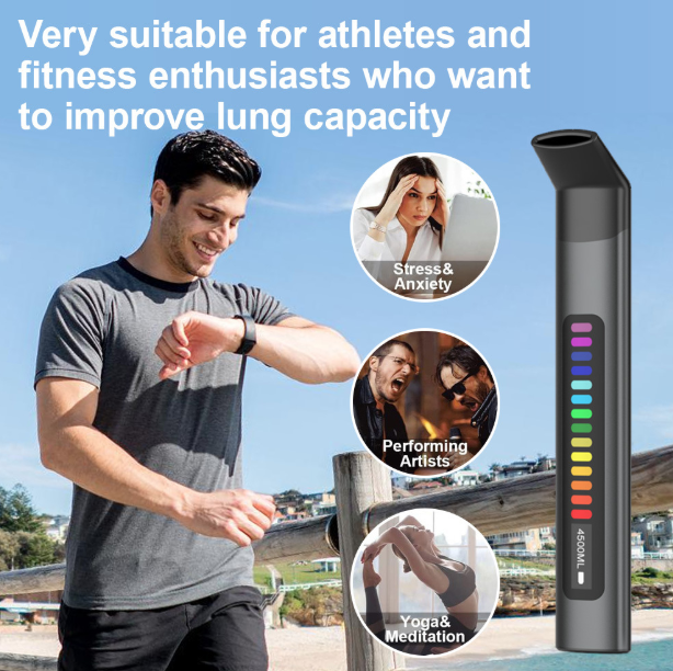 Dispositivo de ejercicios respiratorios, dispositivo portátil de entrenamiento respiratorio para una mejor respiración, asistente inteligente guiado de ejercicios de respiración para atletas y entusiastas del deporte