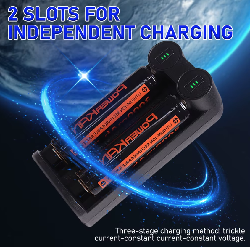 Cargador de batería 21700 y 18650 con tecnología MCU inteligente y ranuras independientes para carga segura