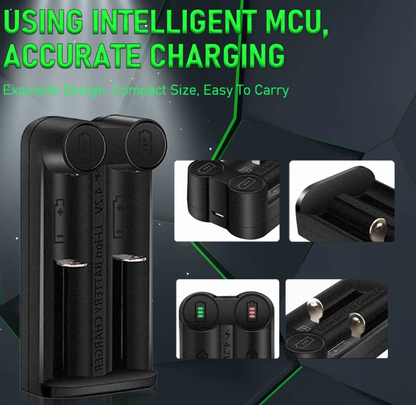 Cargador de batería 21700 y 18650 con tecnología MCU inteligente y ranuras independientes para carga segura
