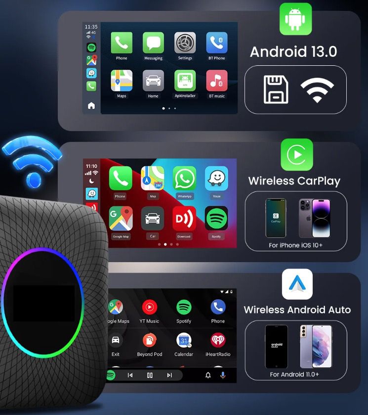 CarlinKit Smart TV Box con Android 13 Cable a Inalámbrico CarPlay Ai Box YouTube Netflix Qualcomm 8 Núcleos