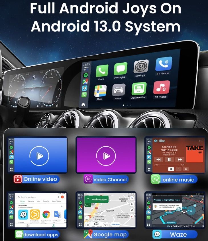 CarlinKit Smart TV Box con Android 13 Cable a Inalámbrico CarPlay Ai Box YouTube Netflix Qualcomm 8 Núcleos