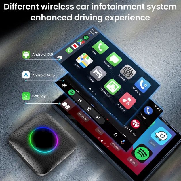 CarlinKit Smart TV Box con Android 13 Cable a Inalámbrico CarPlay Ai Box YouTube Netflix Qualcomm 8 Núcleos