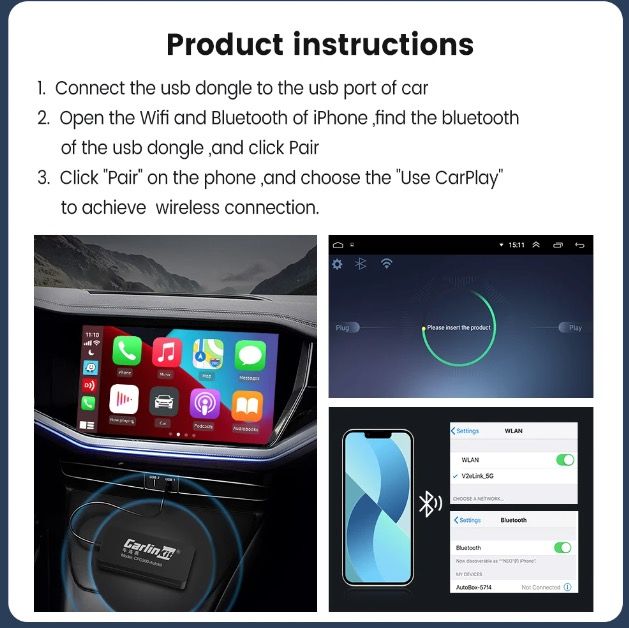 CarlinKit USB CarPlay Dongle Android Auto Conectividad Inalámbrica Instalación Fácil Llamadas Manos Libres Música