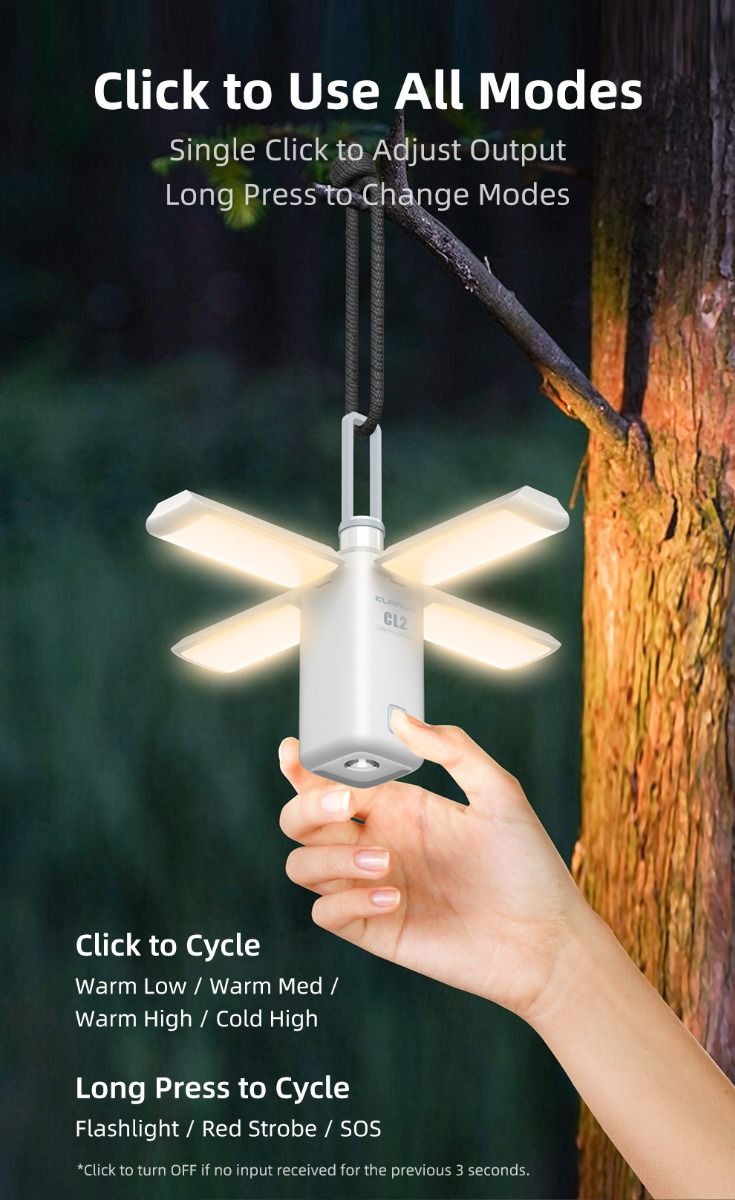Klarus CL2 750 Lumen Lámpara de Camping de Plegado Libre Portátil, Versátil y Cuidadosa con los Ojos con 7 Modos de Luz