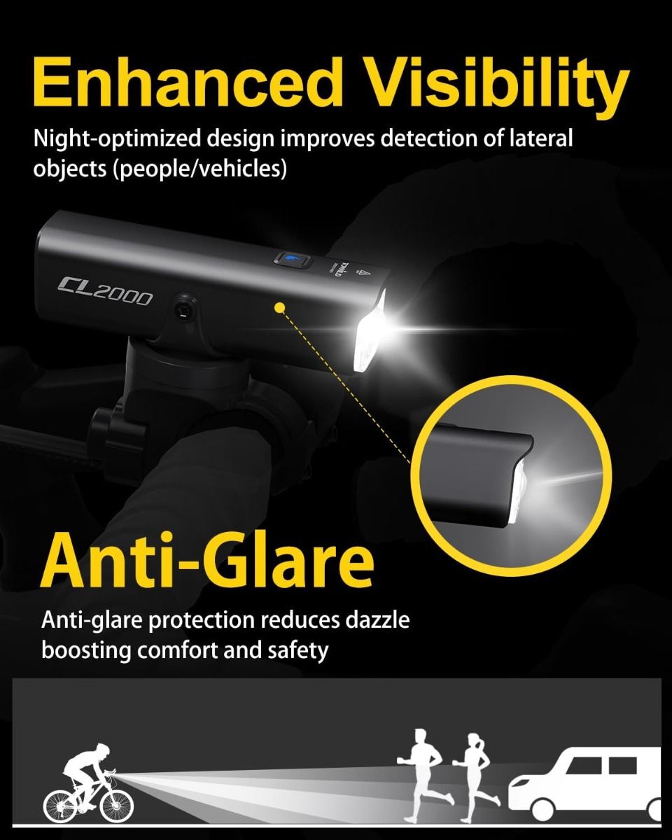Luces de bicicleta TOWILD CL2000 para conducción nocturna, faro delantero de bicicleta súper brillante de 2000LM, luz frontal de bicicleta impermeable para ciclismo de montaña, carretera y desplazamientos