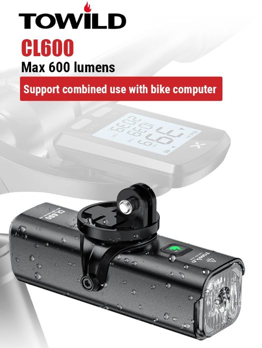 TOWILD CL600 Luz para bicicleta recargable por USB, faro delantero con alto brillo de lúmenes, diseño resistente al agua, 2000mAh