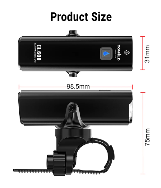 TOWILD CL600 Luz para bicicleta recargable por USB, faro delantero con alto brillo de lúmenes, diseño resistente al agua, 2000mAh