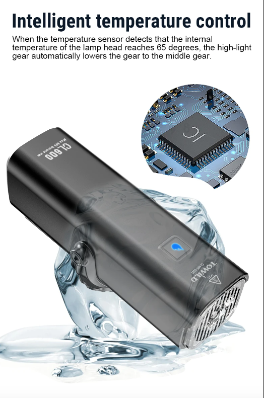 TOWILD CL600 Luz para bicicleta recargable por USB, faro delantero con alto brillo de lúmenes, diseño resistente al agua, 2000mAh