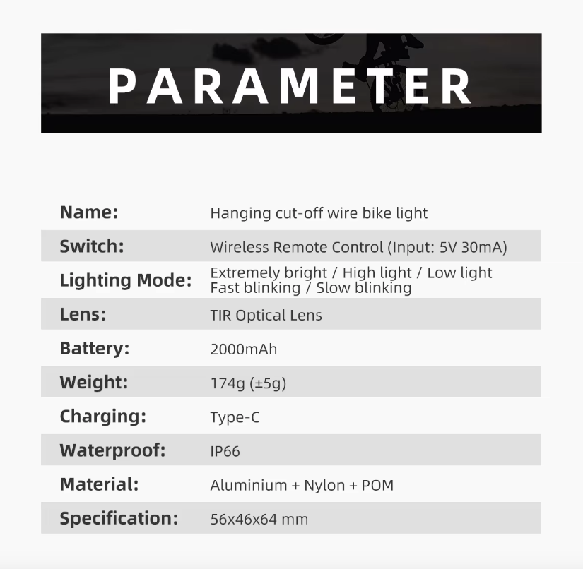 Luz frontal inalámbrica con cable de corte colgante 1600LM para seguridad en ciclismo, alta luminosidad y duradera, faro delantero para bicicleta.