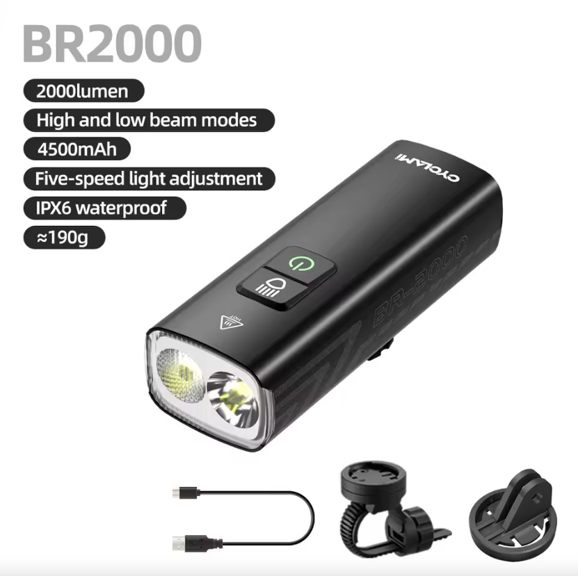 CYCLAMI Faro de Bicicleta BR2000 Luz Delantera Tipo-C MTB Lámpara de Carretera de Alto Brillo Manillar Luces de Ciclismo