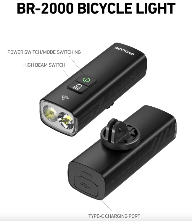 CYCLAMI Faro de Bicicleta BR2000 Luz Delantera Tipo-C MTB Lámpara de Carretera de Alto Brillo Manillar Luces de Ciclismo